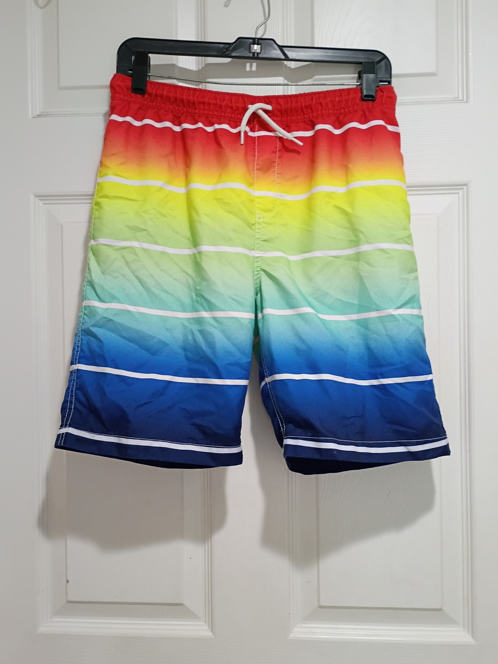 Lands' End Kids Rainbow Ombre Swim Shorts - Red, Yellow, Green, Blue Size Large